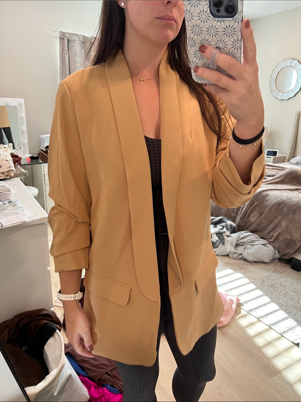 Scoop NYC Open-Front Camel Blazer